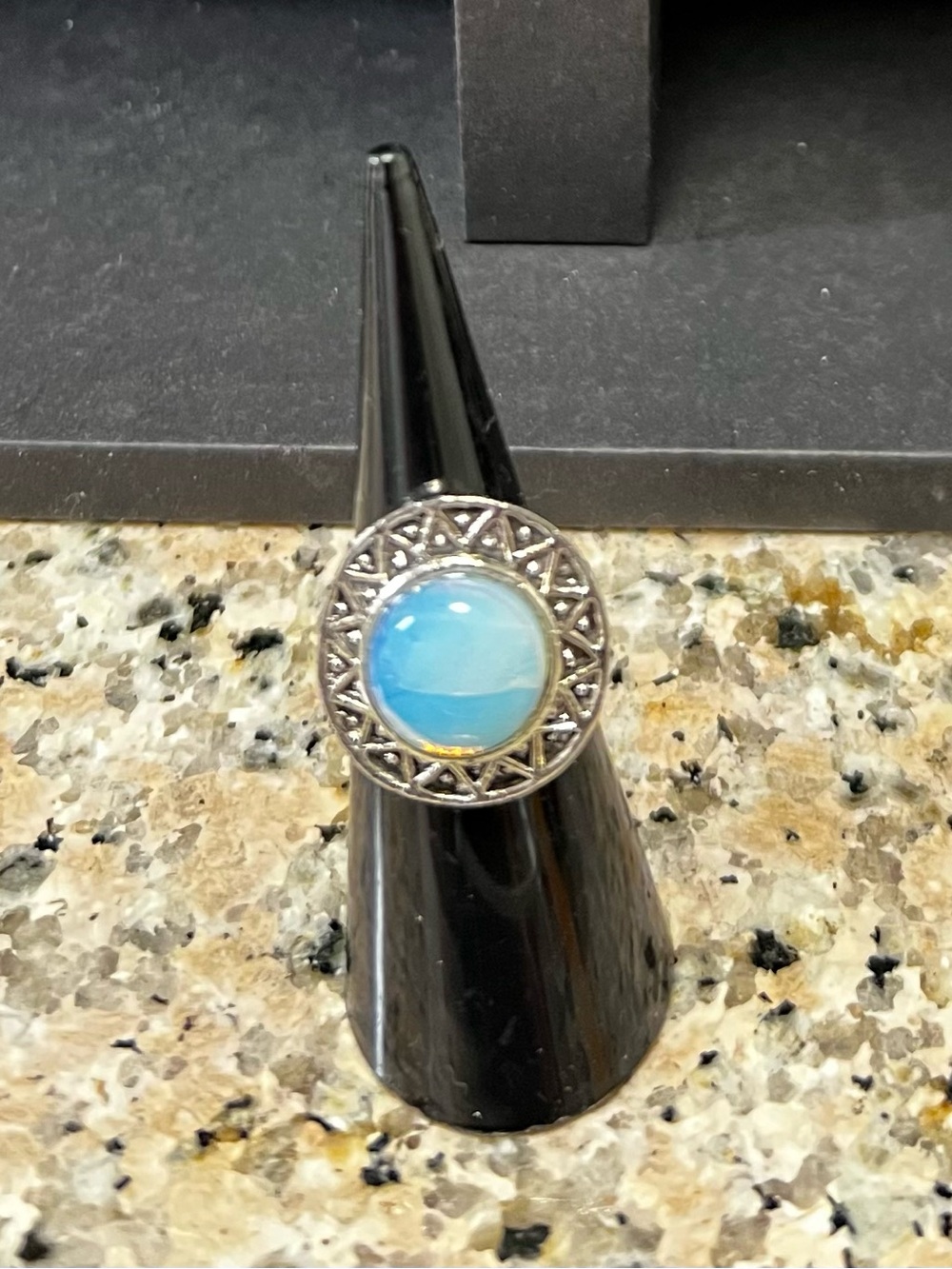 Silver-Tone Blue Moonstone Adjustable Ring (adjustable from a 6 to 10) - Picture 1 of 3
